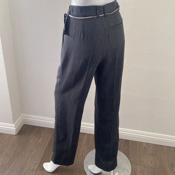 Ssense Lesugiatelier Gray Wool Blend Pleated Tuxedo Trousers w Box Chain Belt - Picture 4 of 11